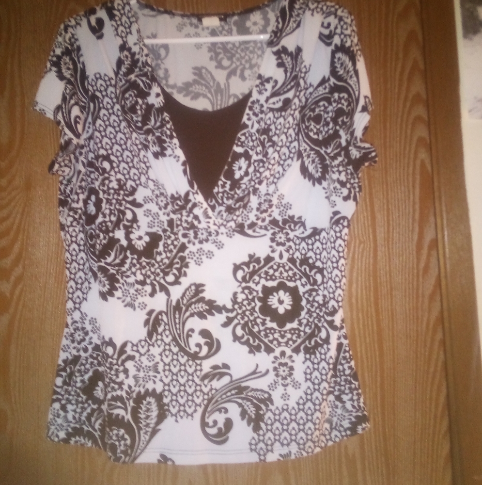 Black and White Japanese flower silky shirt